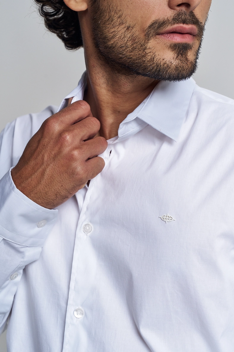 Camisa Masculina Com Elastano - Slim Branco 4