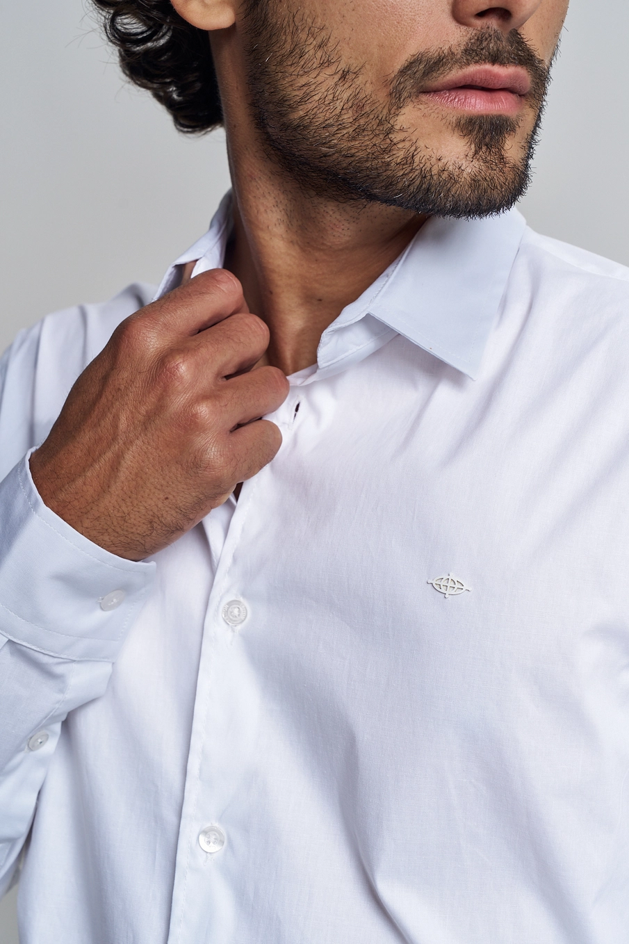 Camisa Masculina Com Elastano - Slim Branco 4
