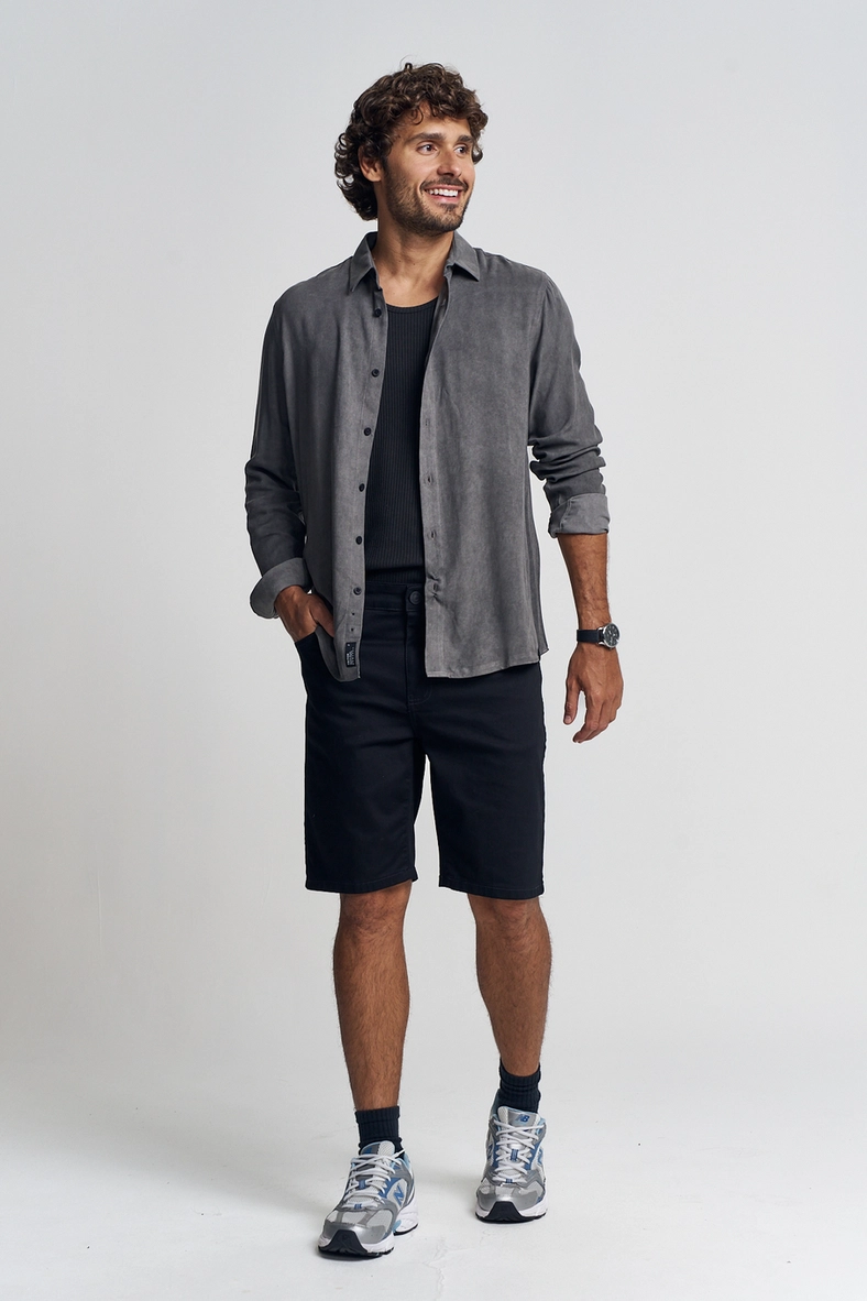 Camisa Masculina Com Manga Longa - Casual CINZA 4