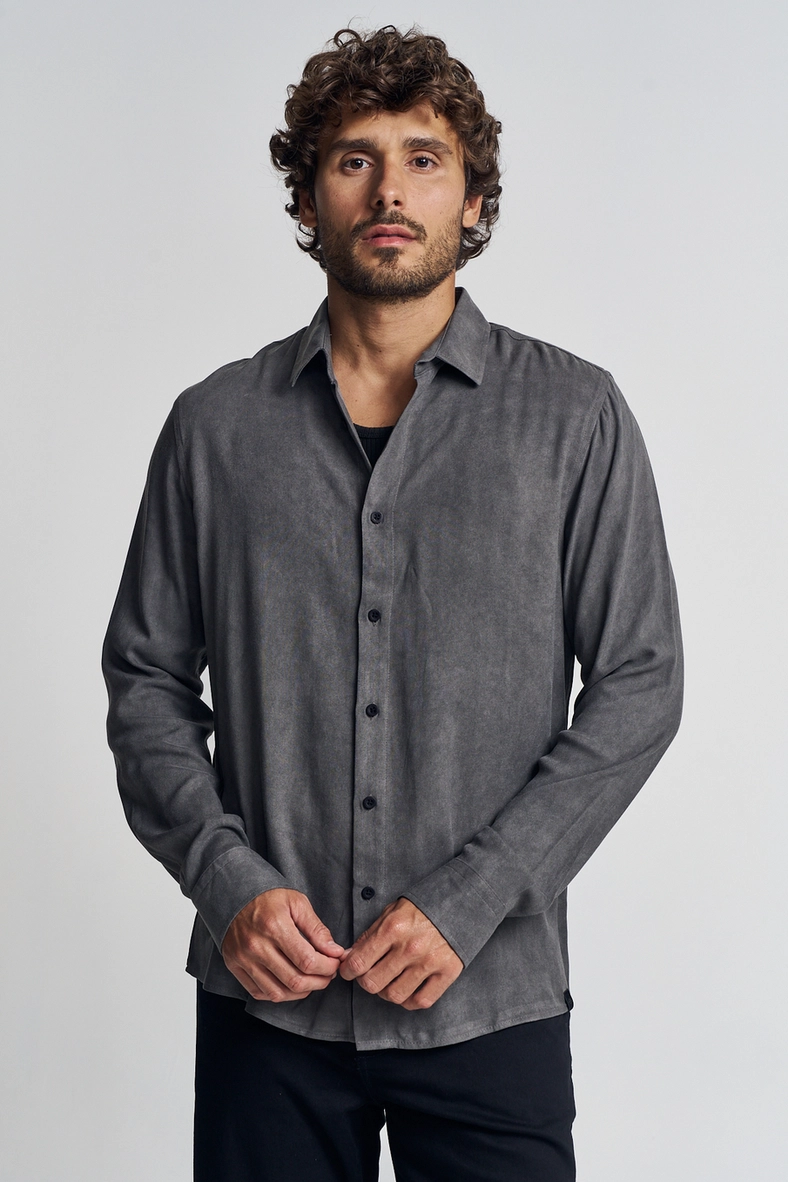 Camisa Masculina Com Manga Longa - Casual CINZA 1
