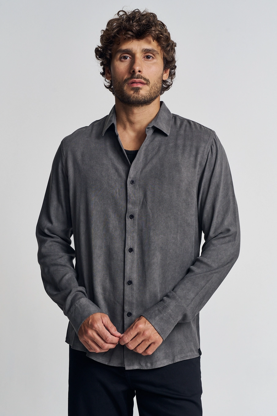 Camisa Masculina Com Manga Longa - Casual CINZA 1
