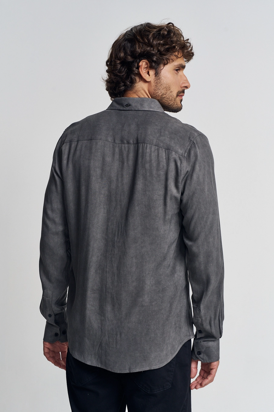 Camisa Masculina Com Manga Longa - Casual CINZA 2