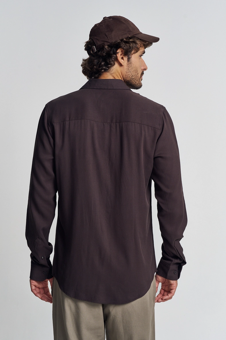 Camisa Masculina Com Aplicação Frontal - Casual Marrom 3
