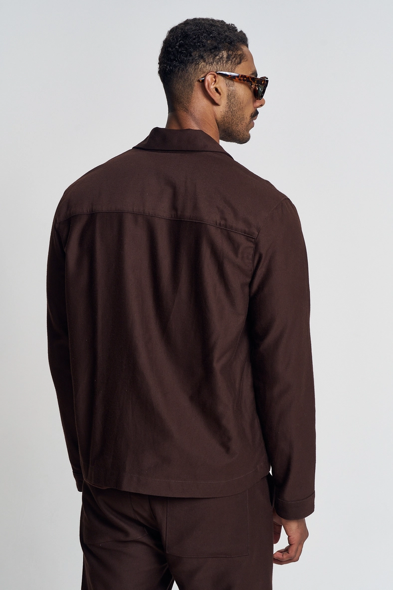 Jaqueta Sarja Masculina Com Zíper Frontal - New Marrom 3