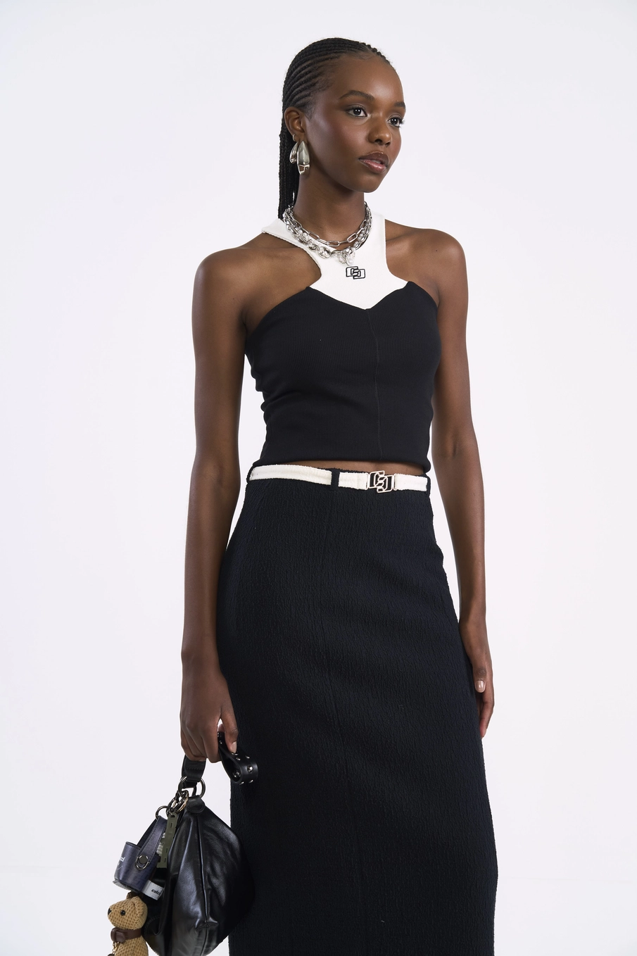Regata Cropped Bicolor Cotton Preto