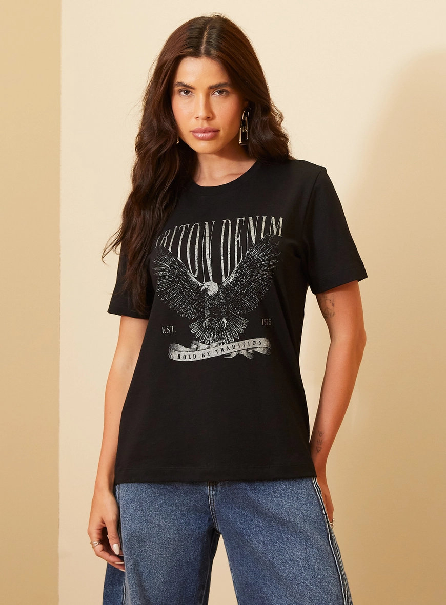 Camiseta Feminina Com Estampa Frontal - Comfort Preto 1