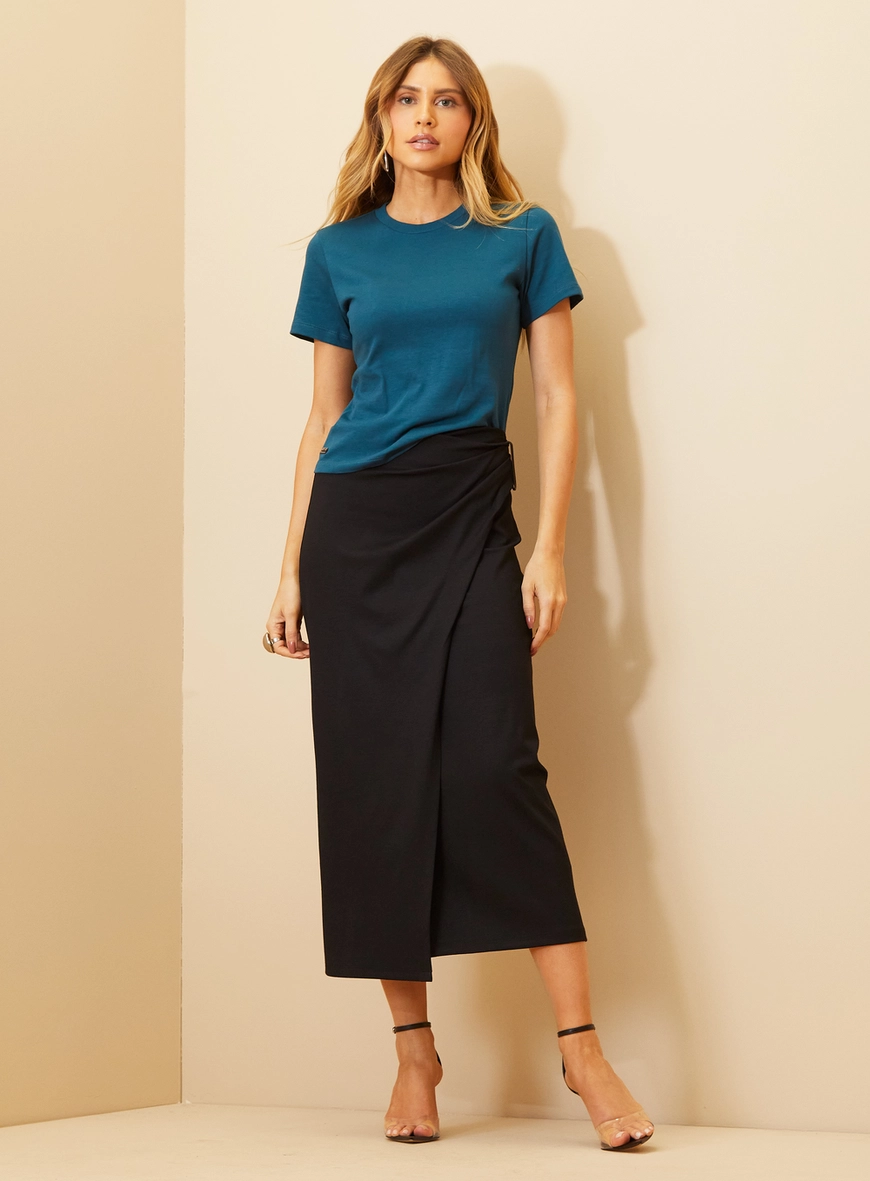 Camiseta Feminina Com Gola Careca - Slim Azul 4