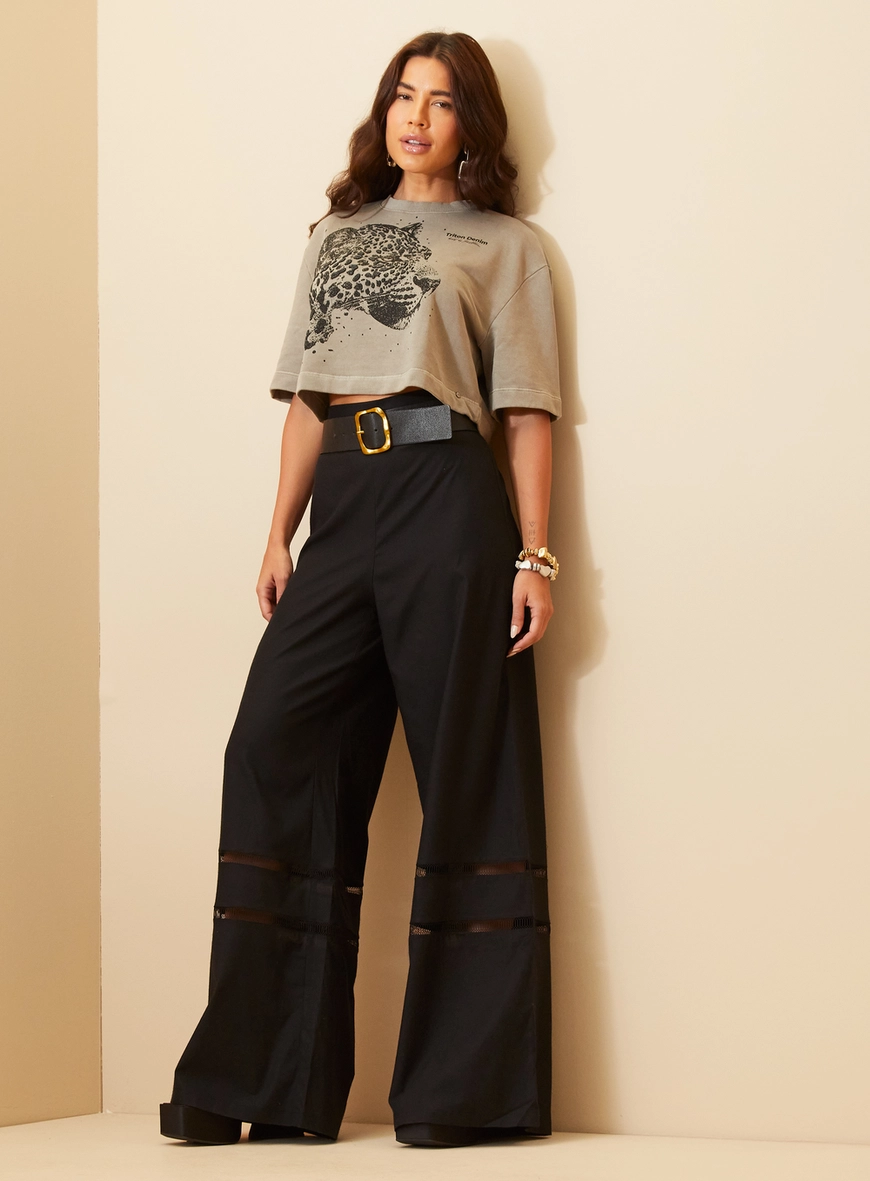 Camiseta Feminina Cropped Estampa Animal Print Cinza 4