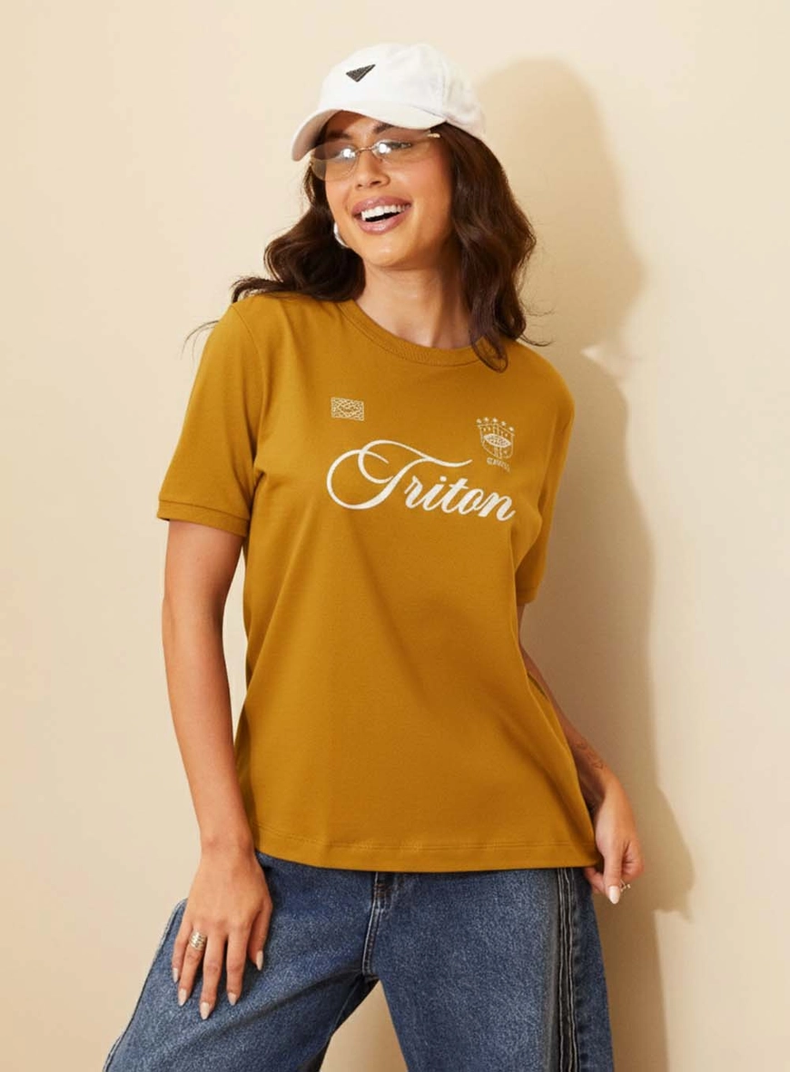 Camiseta Feminina Comfort Com Estampa - Copa Amarelo 1