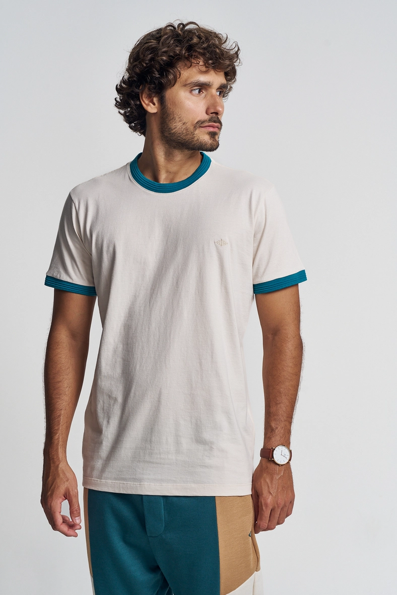 Camiseta Masculina Bicolor Com Contrastantes Bege Italian 4