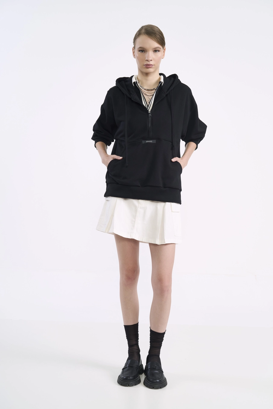 Blusão Moletom Com Capuz Half-zip Preto