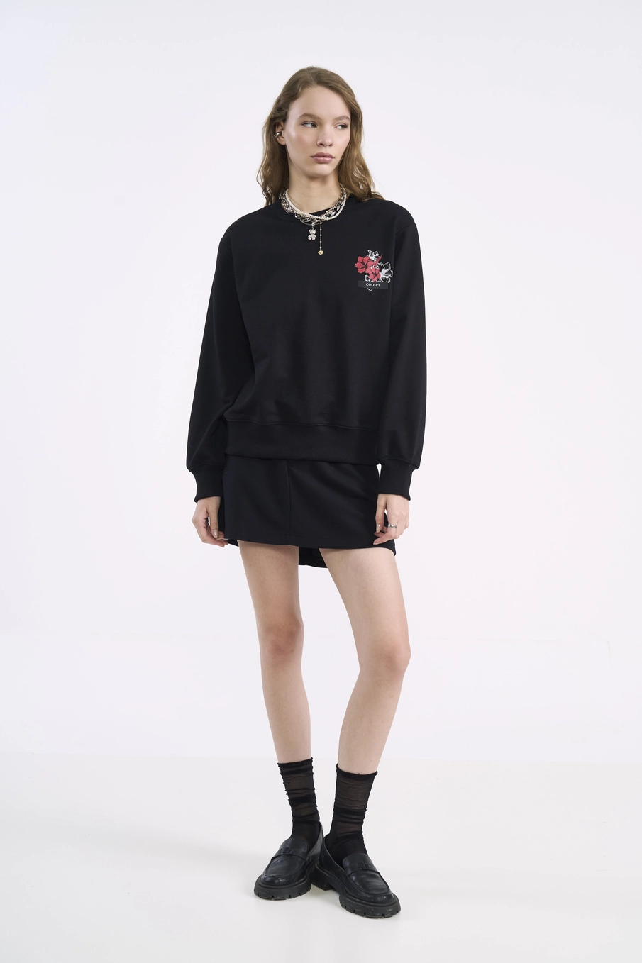 Blusão Feminino De Moletom 1986 Floral Preto