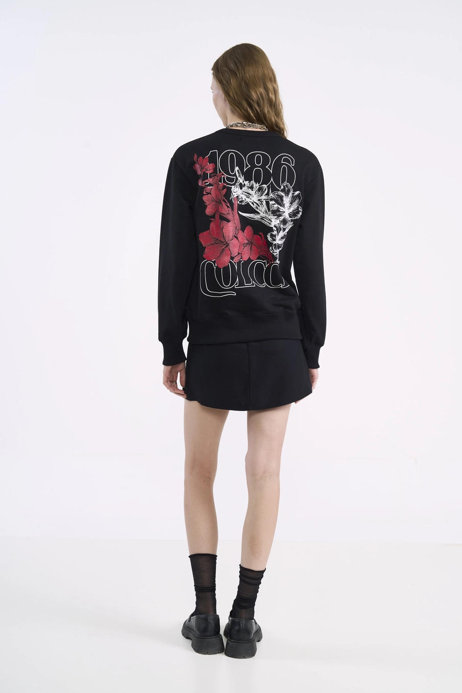 Blusão Feminino De Moletom 1986 Floral Preto