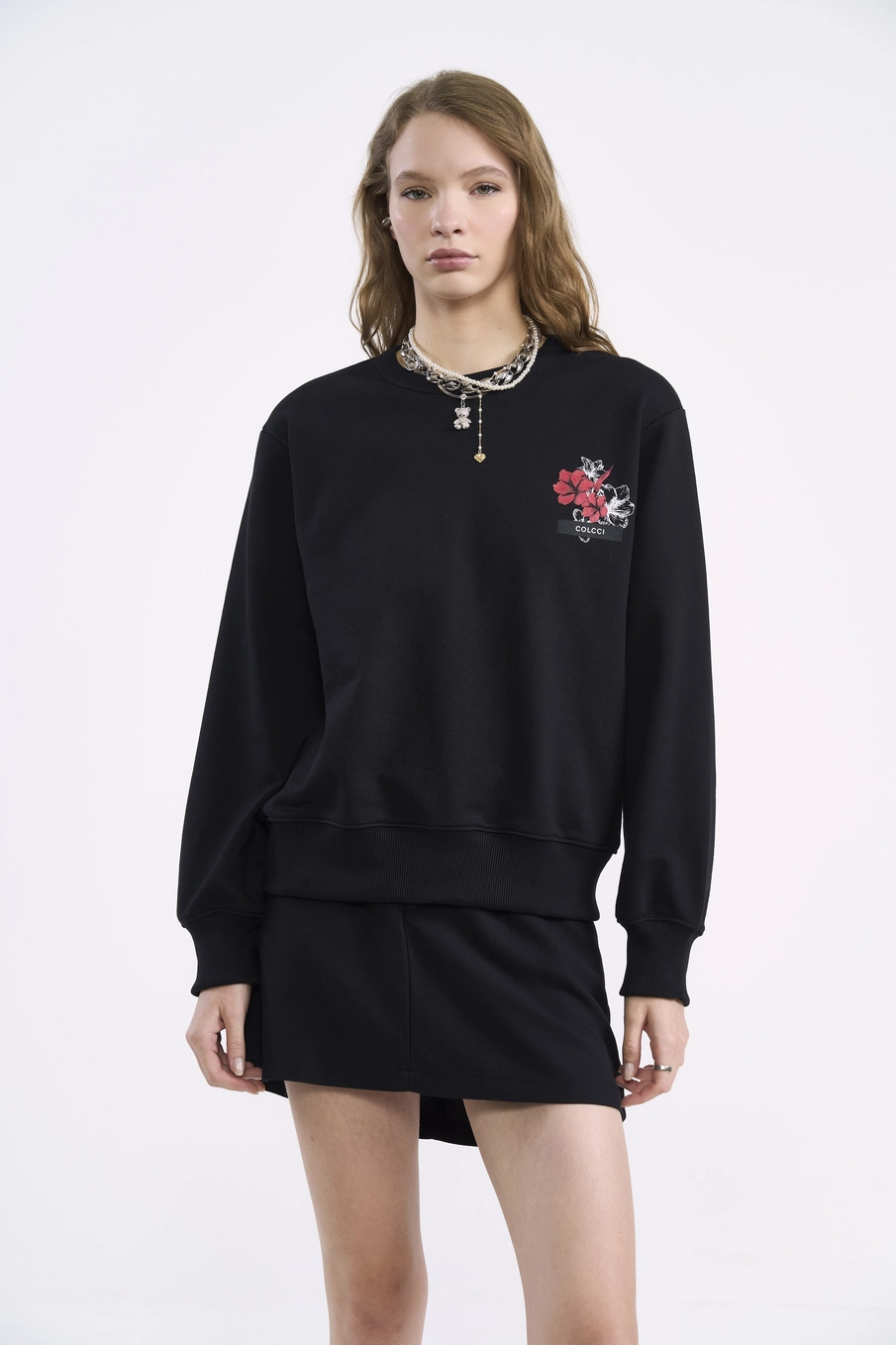 Blusão Feminino De Moletom 1986 Floral Preto