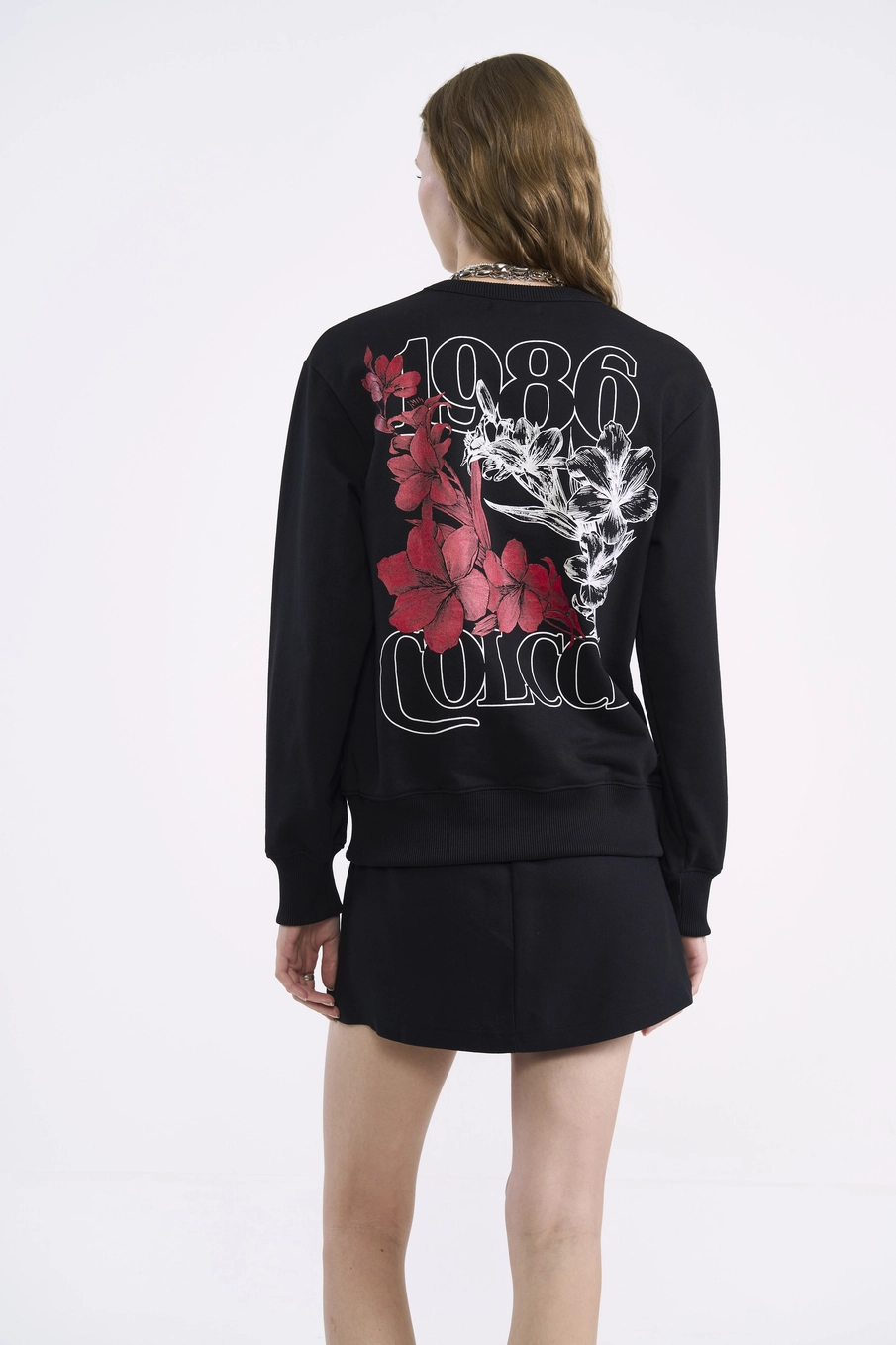 Blusão Feminino De Moletom 1986 Floral Preto
