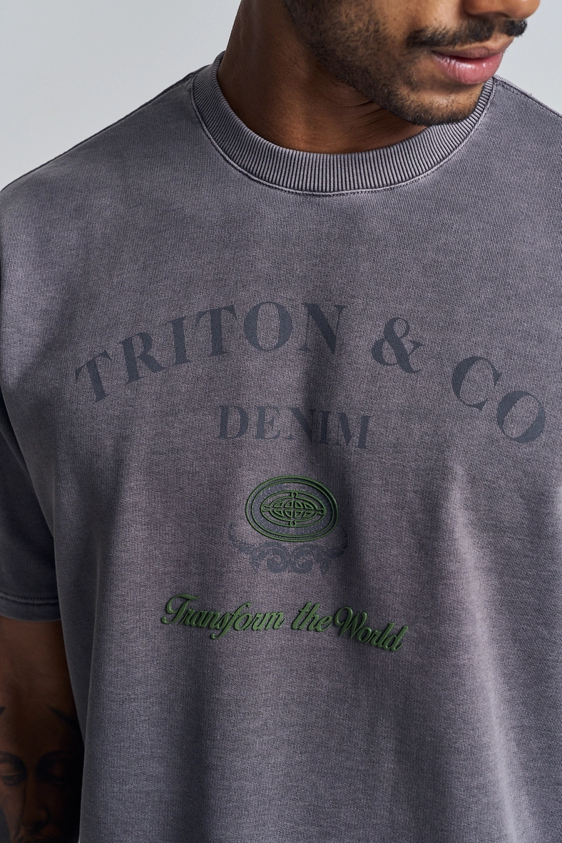 Camiseta Masculina Estonada Com Estampa Frontal CINZA 3