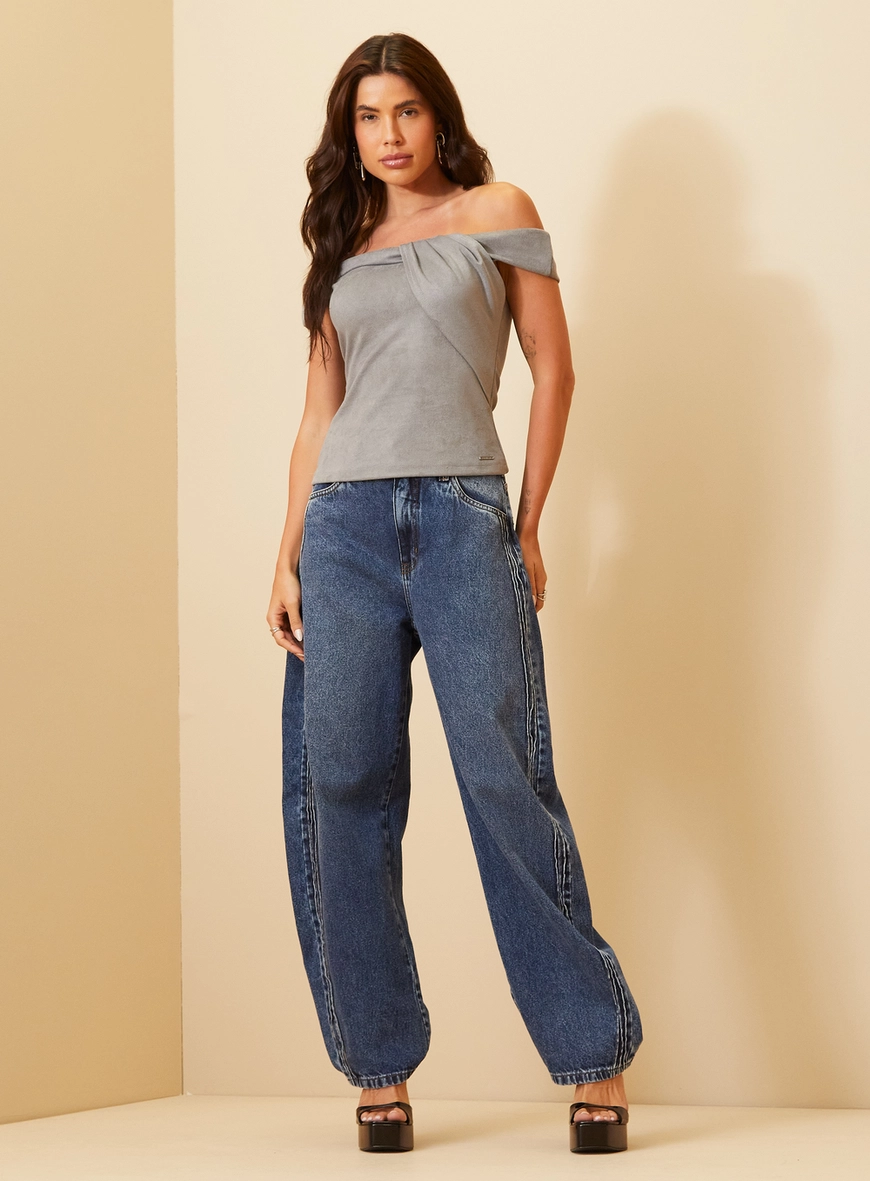 Blusa Ombro A Ombro - Slim Cinza 4