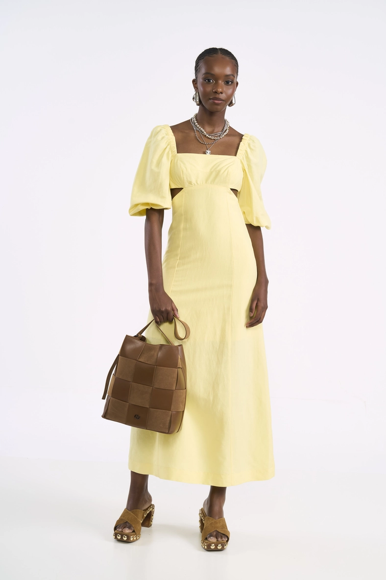 Vestido Midi De Linho Com Recortes