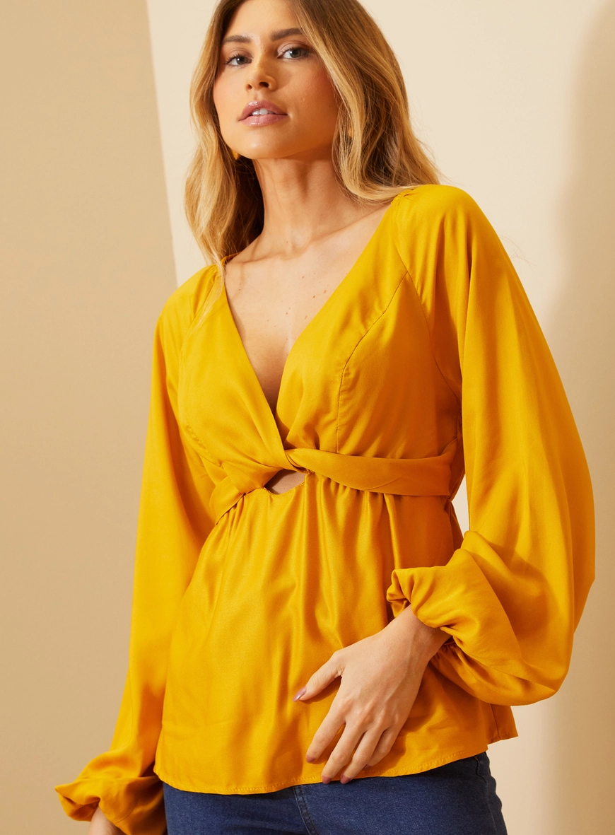 Blusa Feminina Com Transpasse Frontal Amarelo Sunray 3