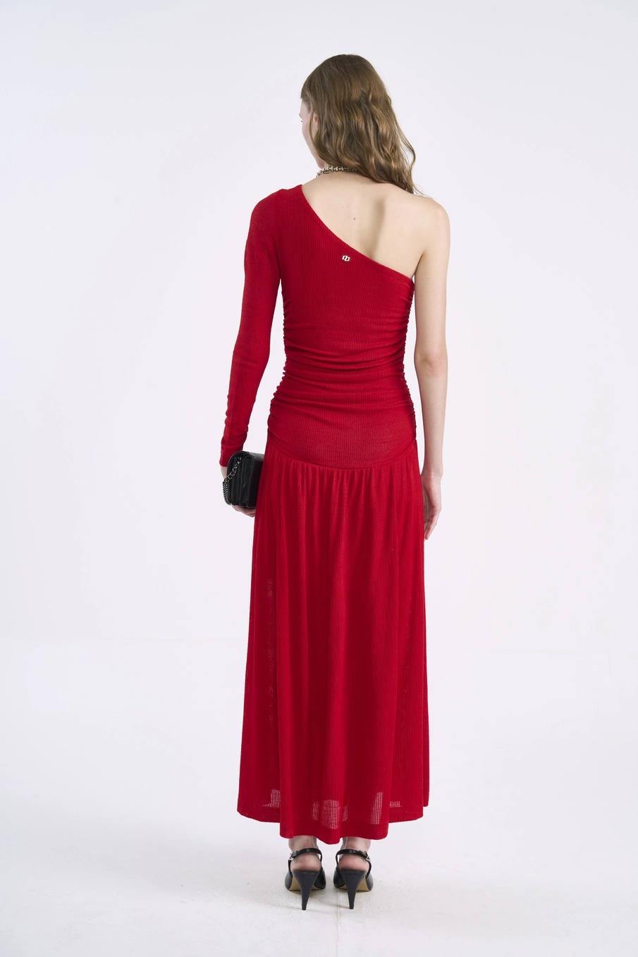 Vestido Um Ombro Só Drapeado Vermelho