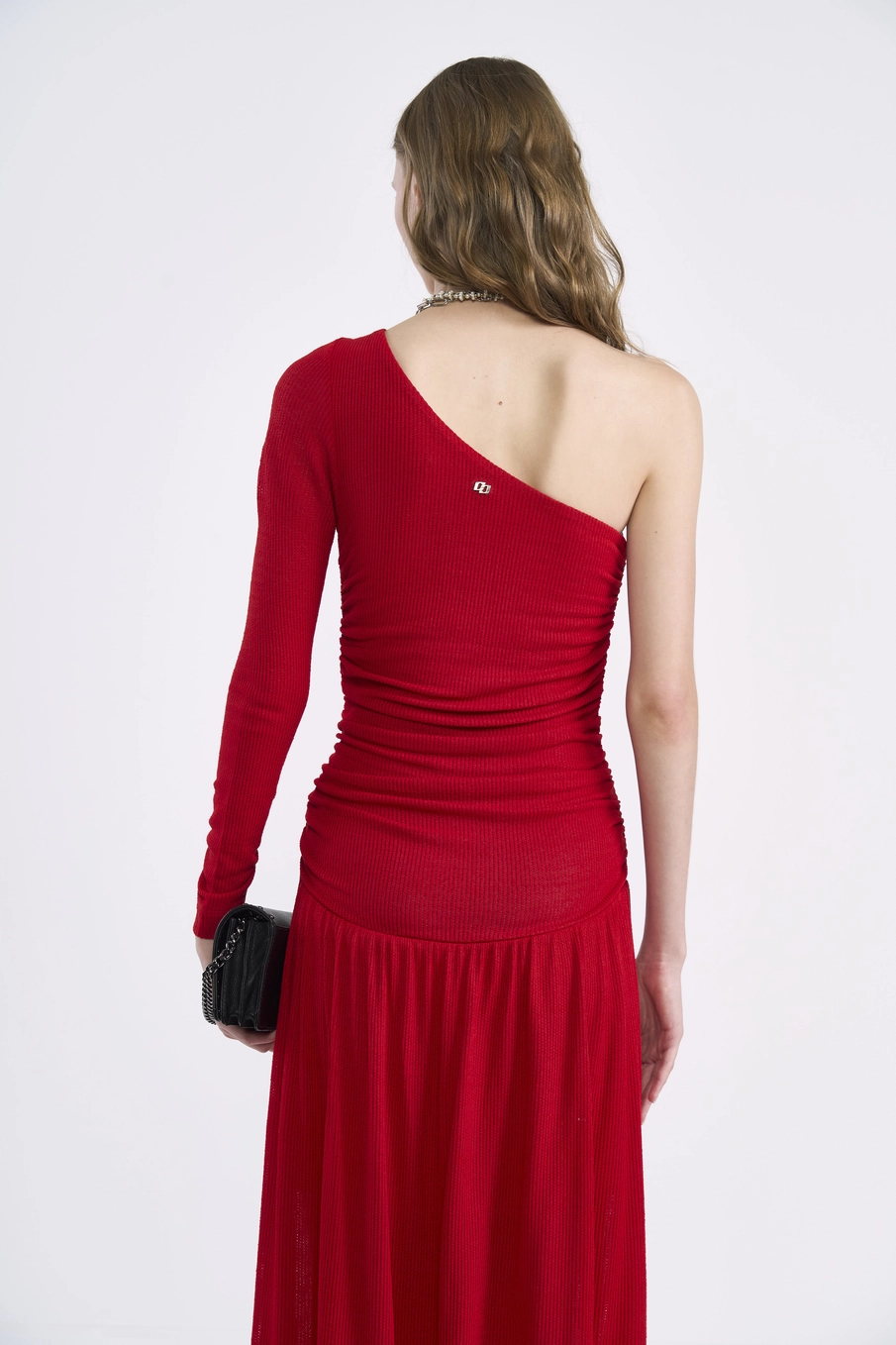 Vestido Um Ombro Só Drapeado Vermelho
