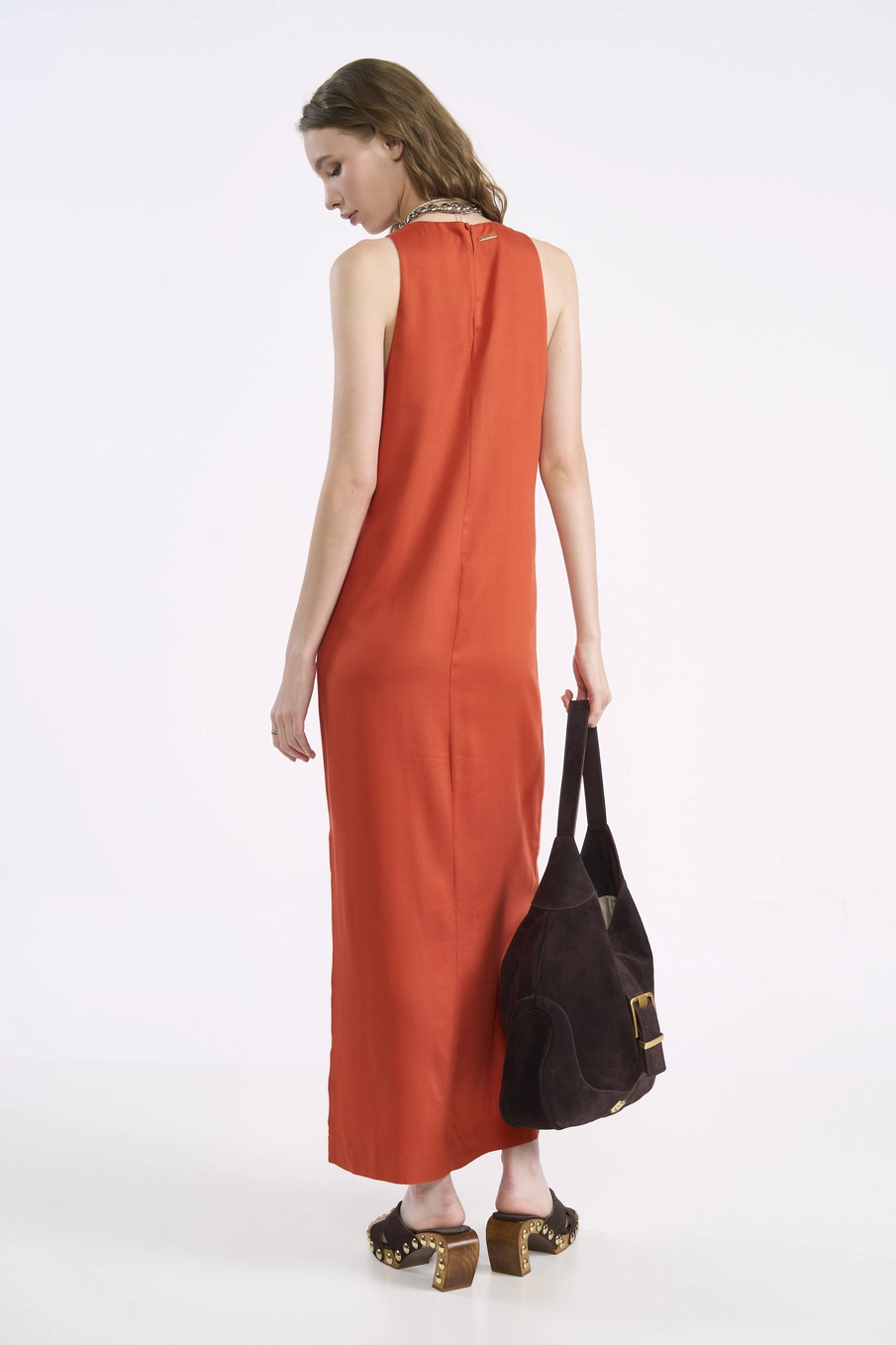 Vestido Maxi Reto Nostalgic Em Viscose Laranja