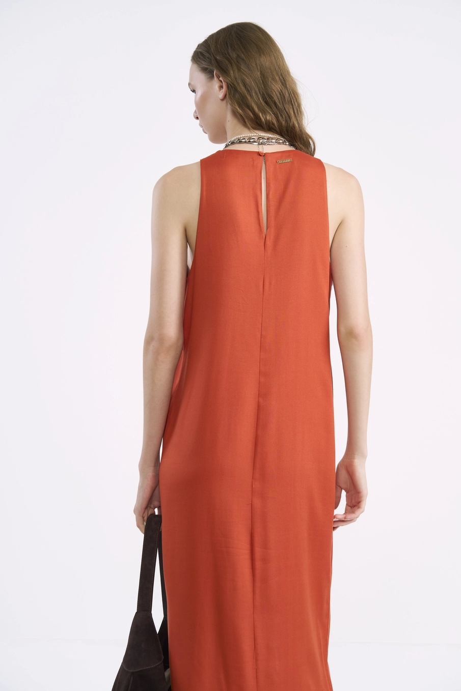Vestido Maxi Reto Nostalgic Em Viscose Laranja