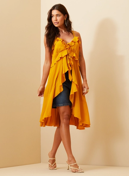 Blusa Alongada Com Babados