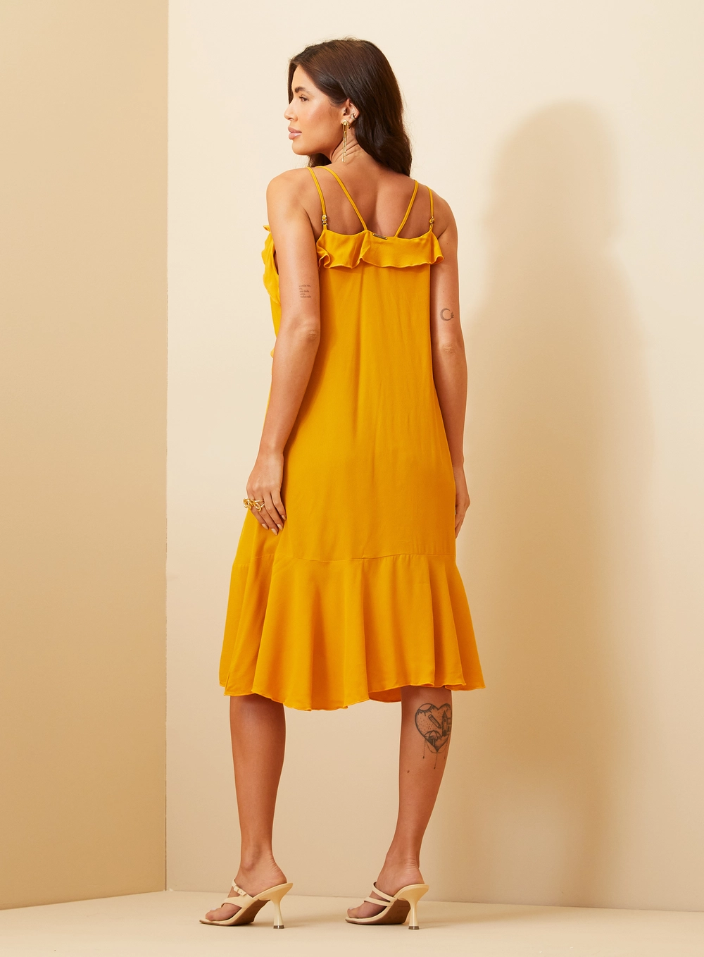 Blusa Alongada Com Babados Amarelo Sunray 4