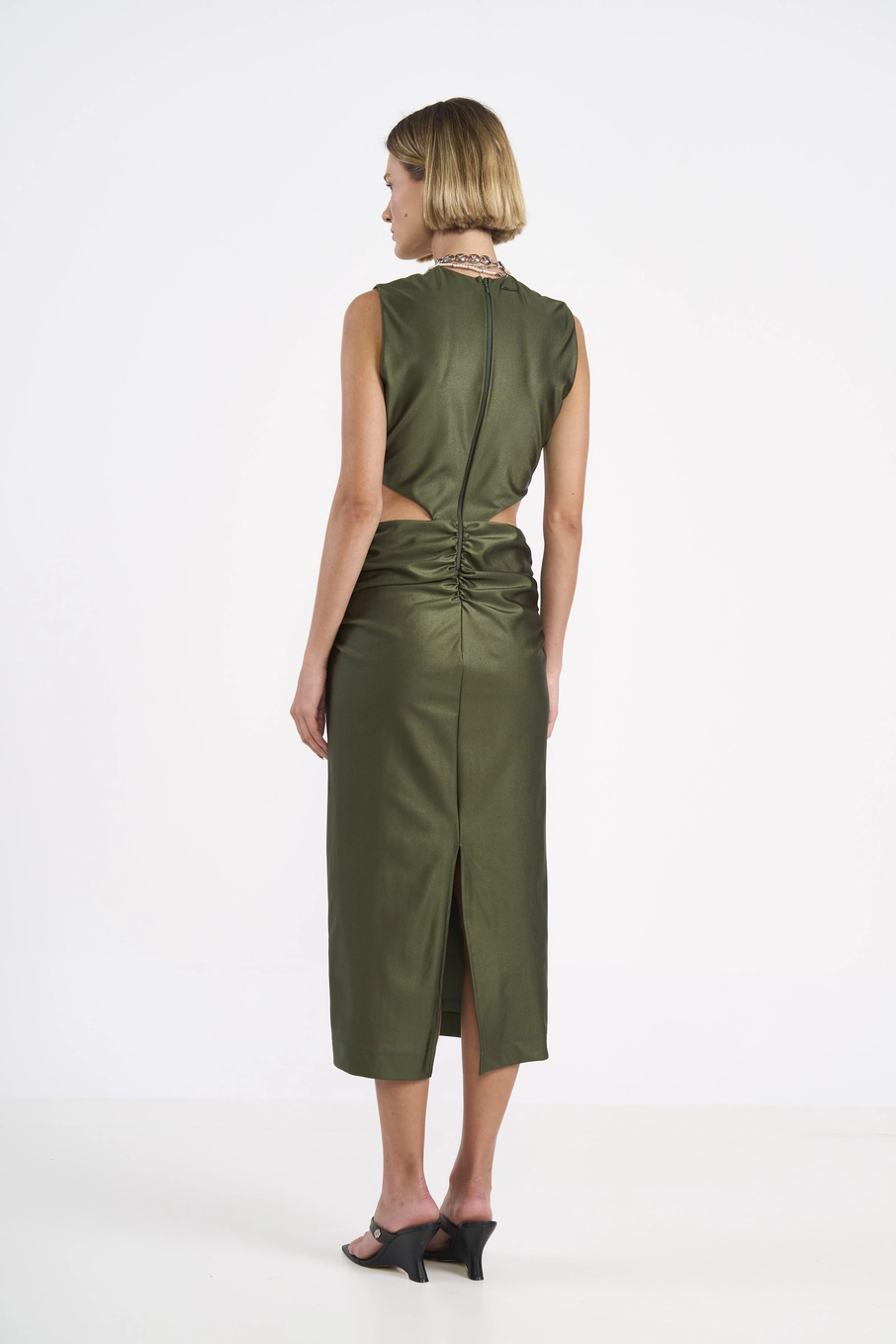Vestido Midi Cut-out Acetinado Verde