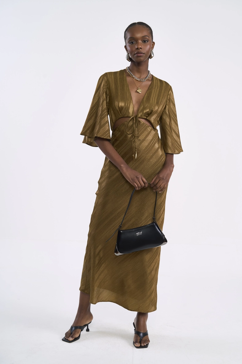 Vestido Midi Decote V Com Amarração