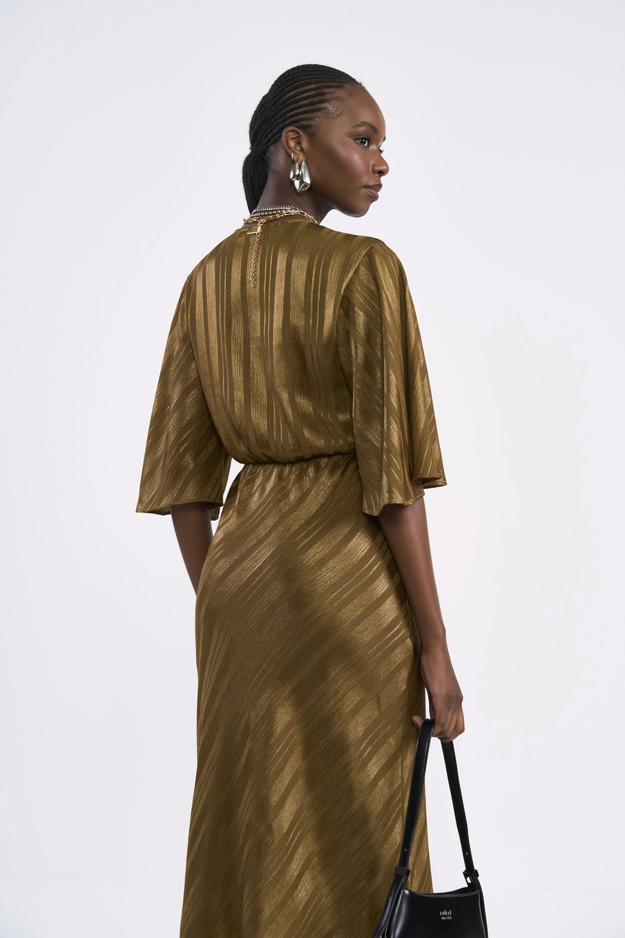 Vestido Midi Decote V Com Amarração Marrom