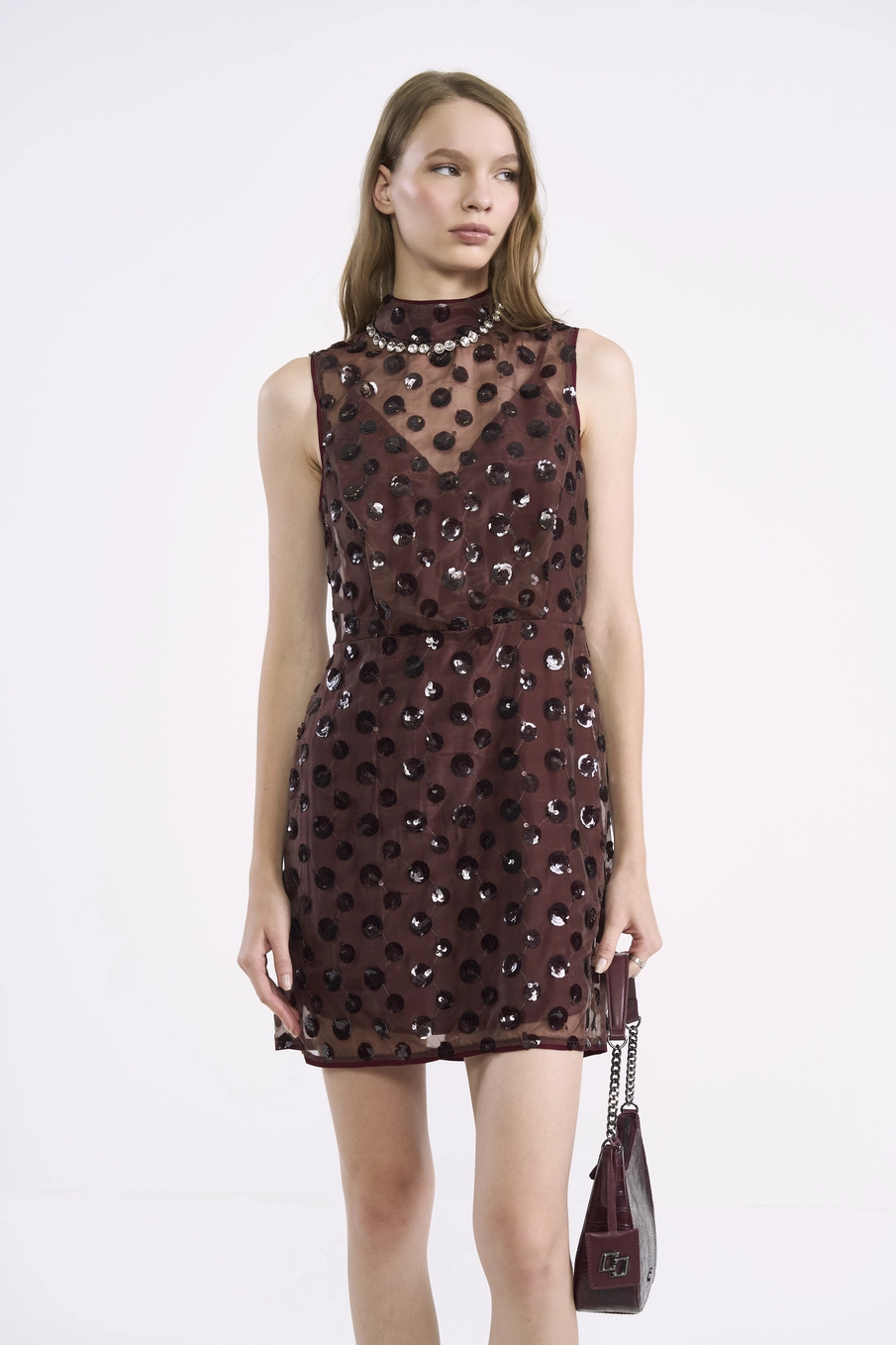Vestido Em Tule Com Paetês Estampados