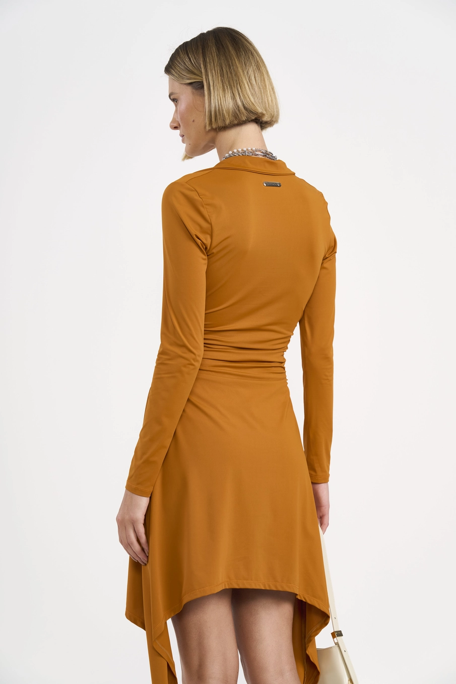 Vestido Curto Assimétrico Com Franzidos Amarelo Pumpkin