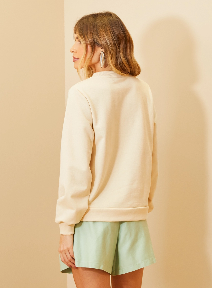 Blusão Moletom Feminino Comfort Bege 2