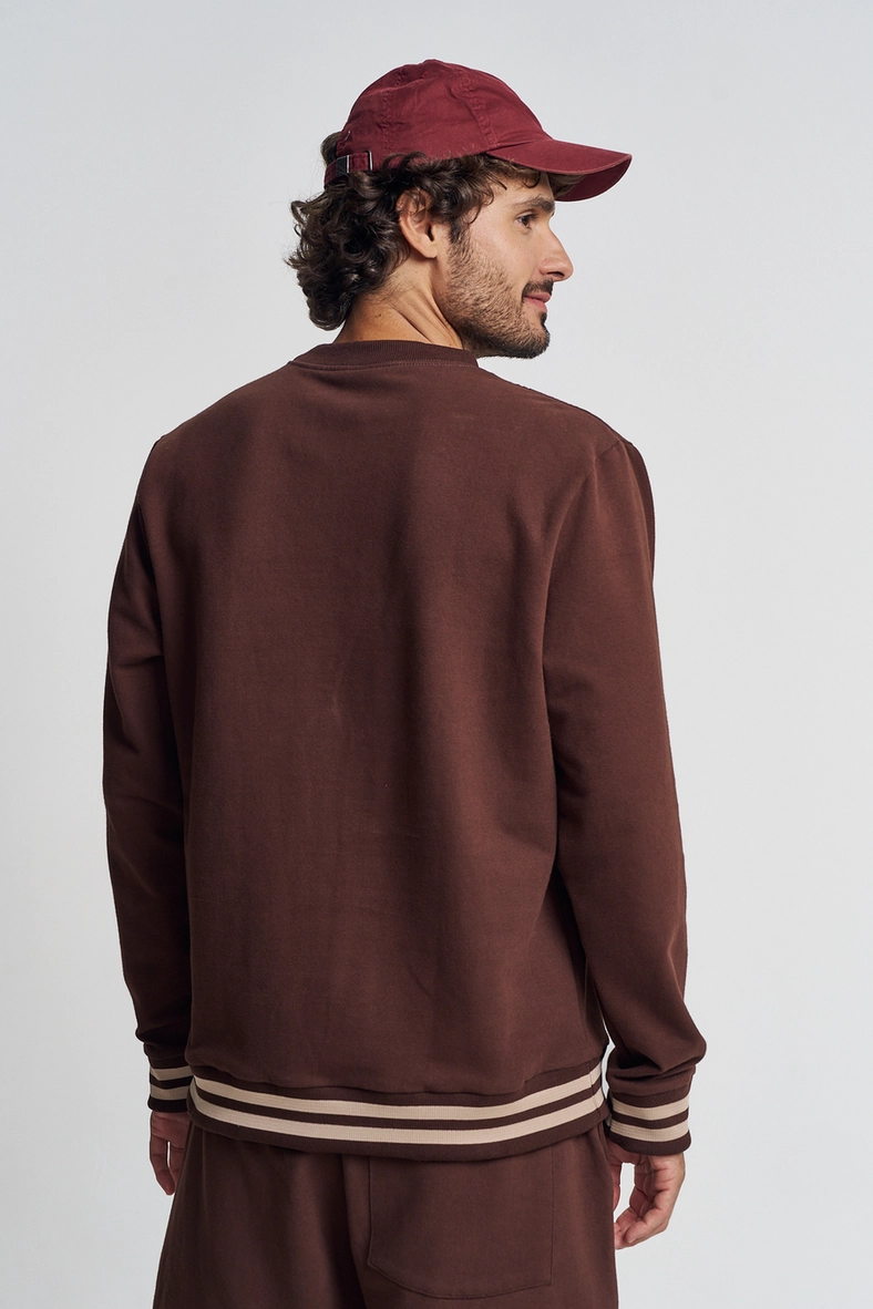 Blusão Com Linhas Contrastantes - Fleece Marrom 3