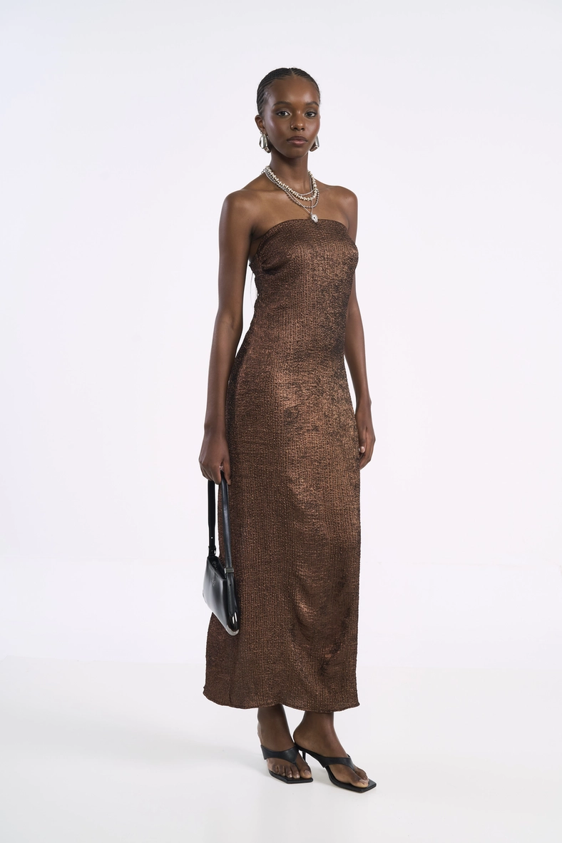 Vestido Midi Tomara Que Caia Metalizado