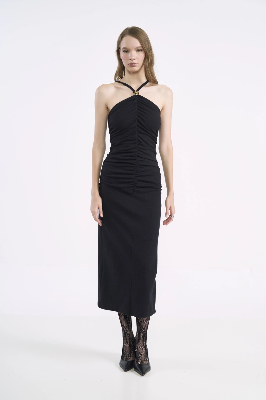 Vestido Midi Nostalgic Detalhe Metal Preto