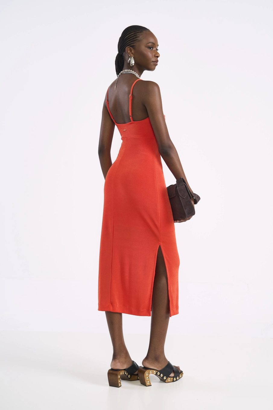 Vestido Midi Nó Frontal Laranja