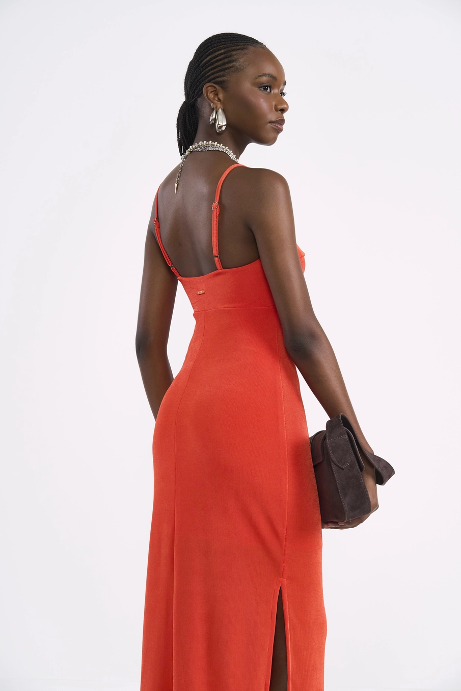 Vestido Midi Nó Frontal Laranja