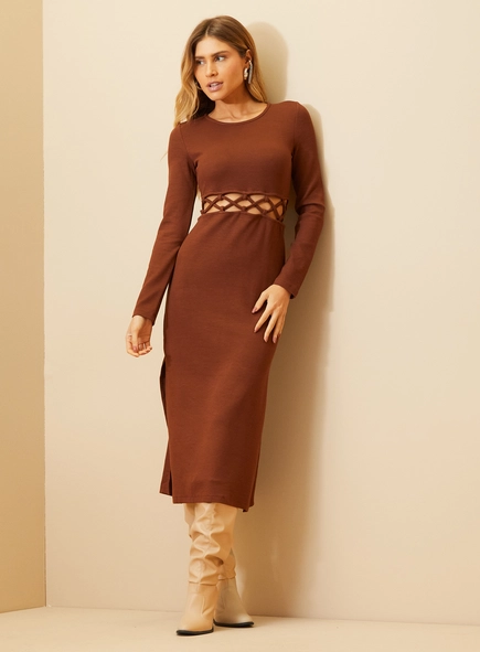 Vestido Feminino Midi Com Recorte Vazado