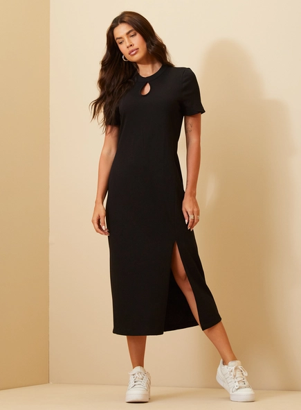 Vestido Midi Com Fenda - T-shirt Dress