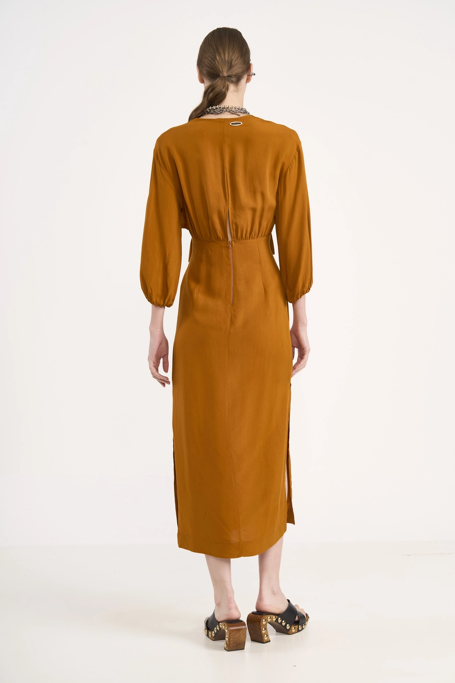 Vestido Midi Aura Com Nó Amarelo Pumpkin