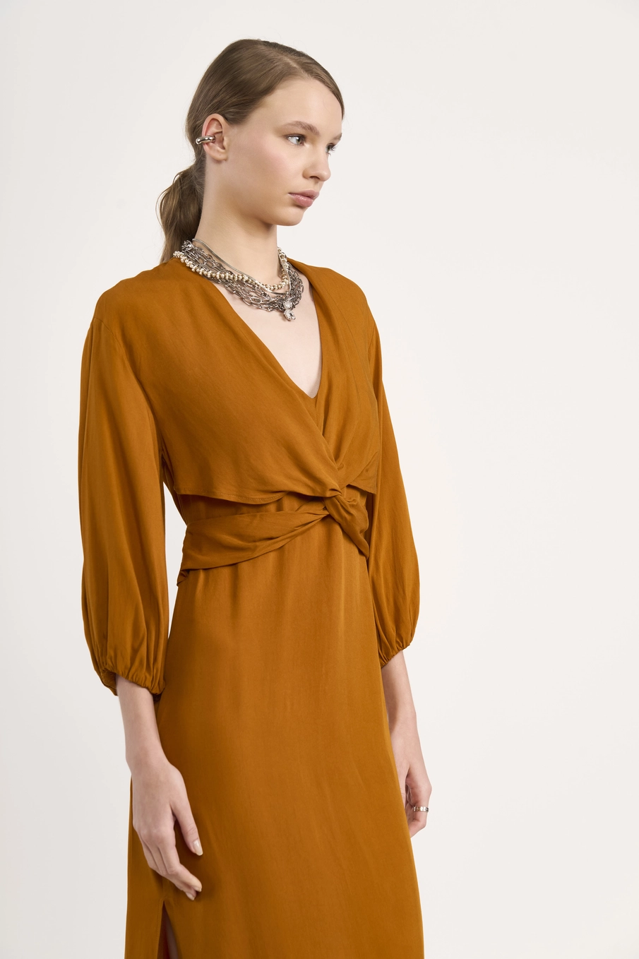Vestido Midi Aura Com Nó Amarelo Pumpkin
