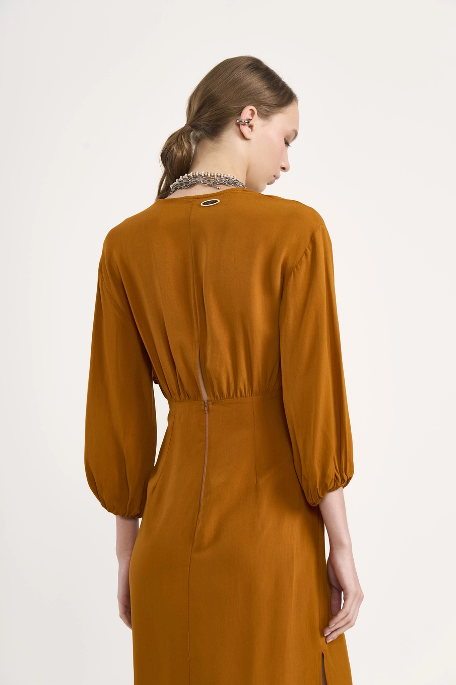 Vestido Midi Aura Com Nó Amarelo Pumpkin
