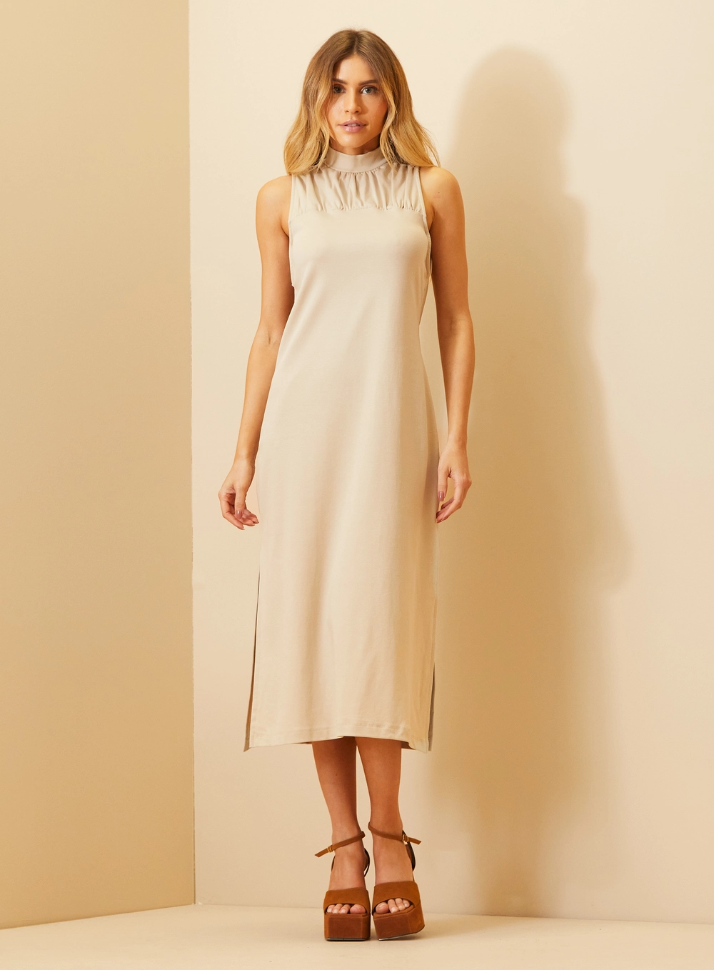 Vestido Com Detalhe Franzido - Comfort Bege 2