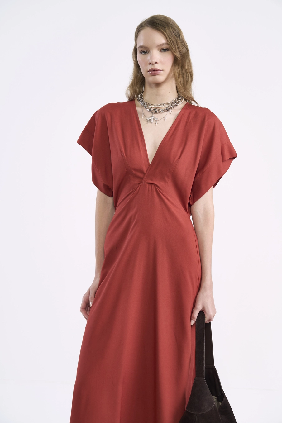 Vestido Fluido Terracota Marrom