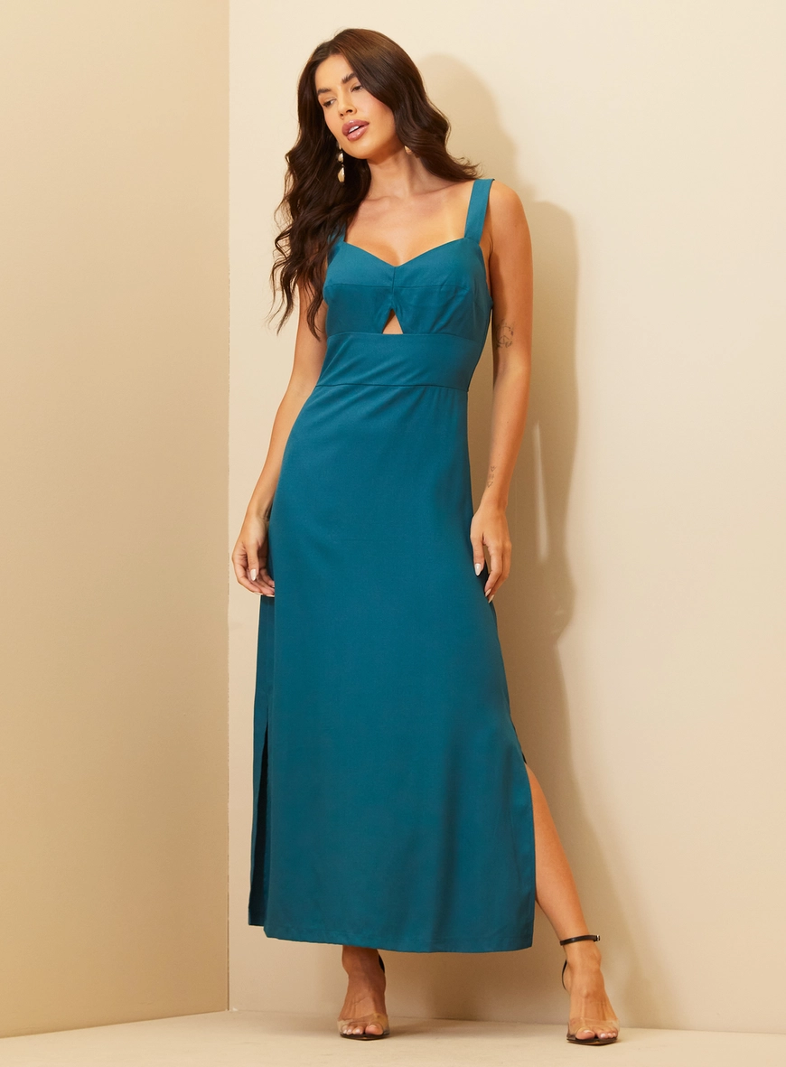 Vestido Midi Com Recorte Frontal Azul 2