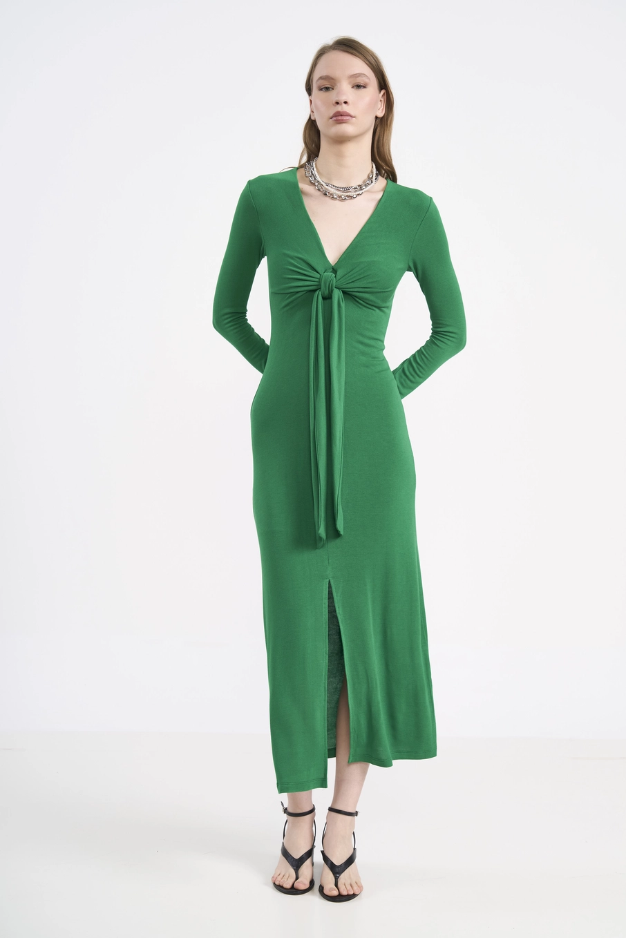 Vestido Midi Com Nó Frontal Verde Vanity