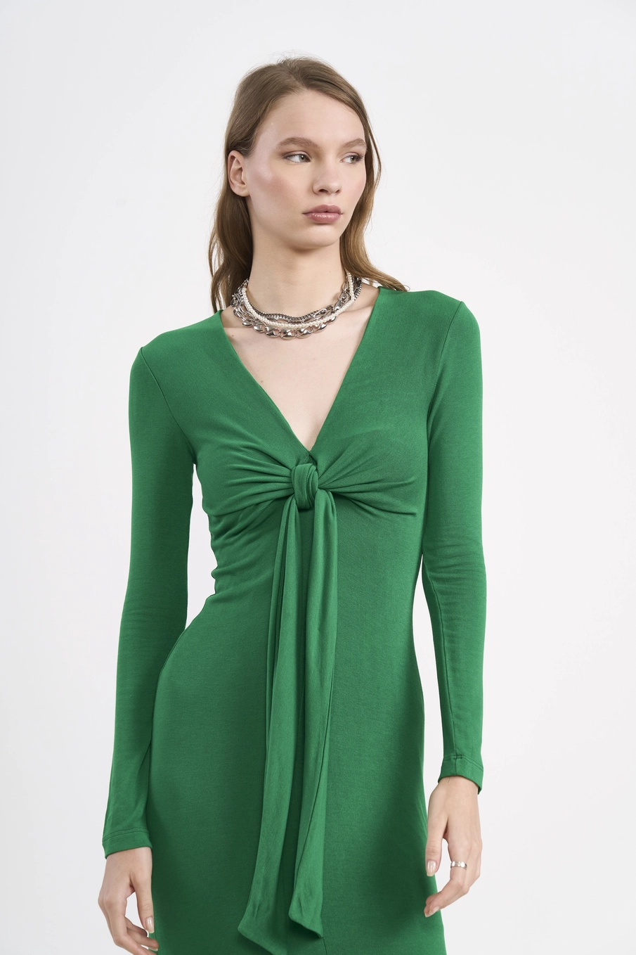 Vestido Midi Com Nó Frontal Verde Vanity